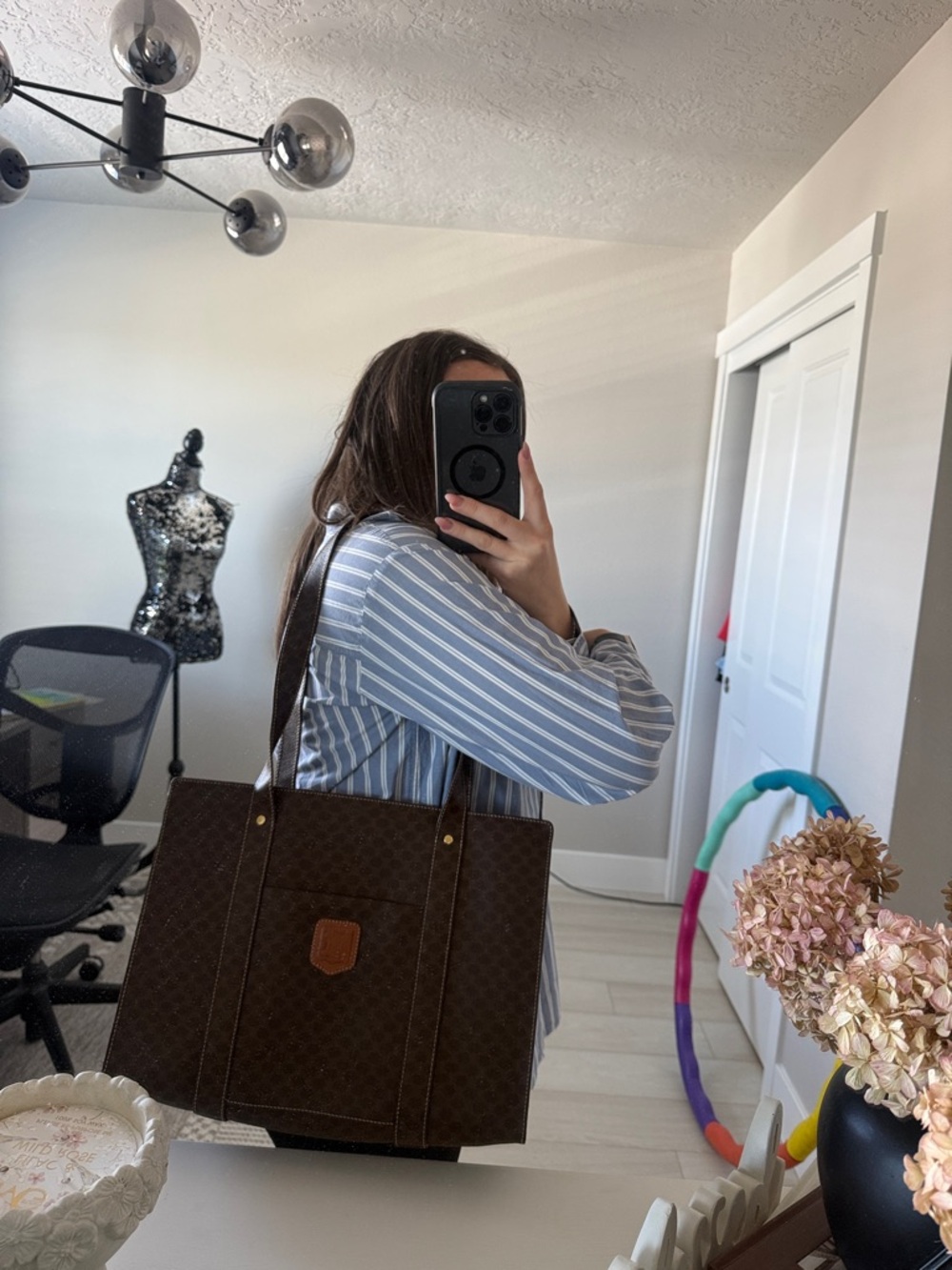 Celine Brown Monogram Tote with Tan Leather Patch - Picture 15 of 15